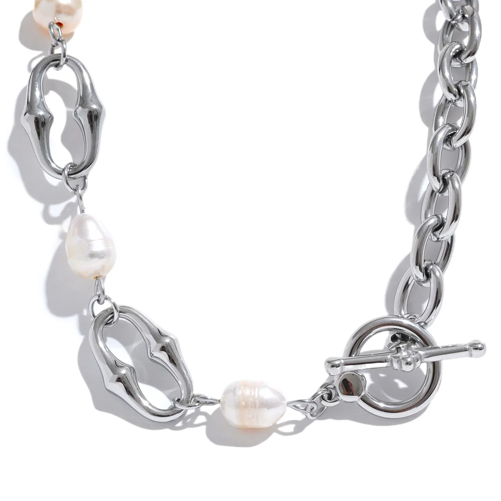 High-Grade Natural Freshwater Pearls Metal Chain Fashion Necklace Trendy 18K PVD Plated Attractive Women Jewelry Gift