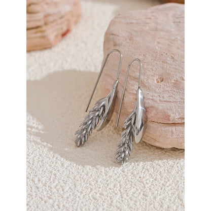New 316L Stainless Steel Ear of Wheat Fashion Earrings 18K Gold Plated Water Resistant Personal Statement Jewelry Women