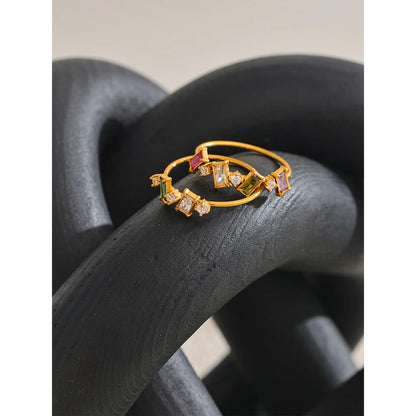 Chic Bling Colorful Cubic Zirconia Thin Fashion Ring Waterproof Stainless Steel Trendy Exquisite Finger CZ Jewelry