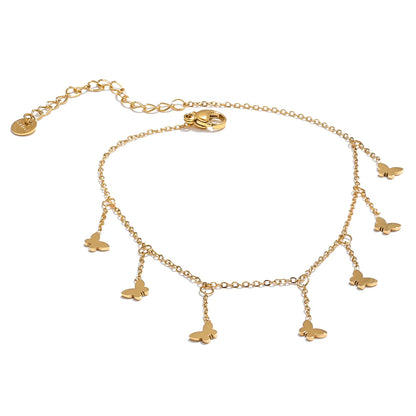 Trendy Stainless Steel Butterfly Chain Drop Foot Anklet for Women 18K PVD Plated Summer Beach Charm Jewelry Accessories