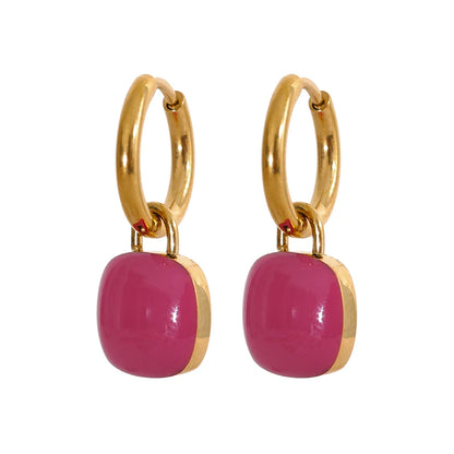 Colorful Enamel Candy Stainless Steel Square Drop Chic Hoop Earrings Women 18K PVD Plated Stylish Summer Jewelry Bijoux
