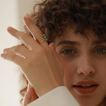 Natural Turquoise Stone Stainless Steel Ring Summer Bohemia Woman Jewelry  Trendy Cheap Open Finger Ring Accessory