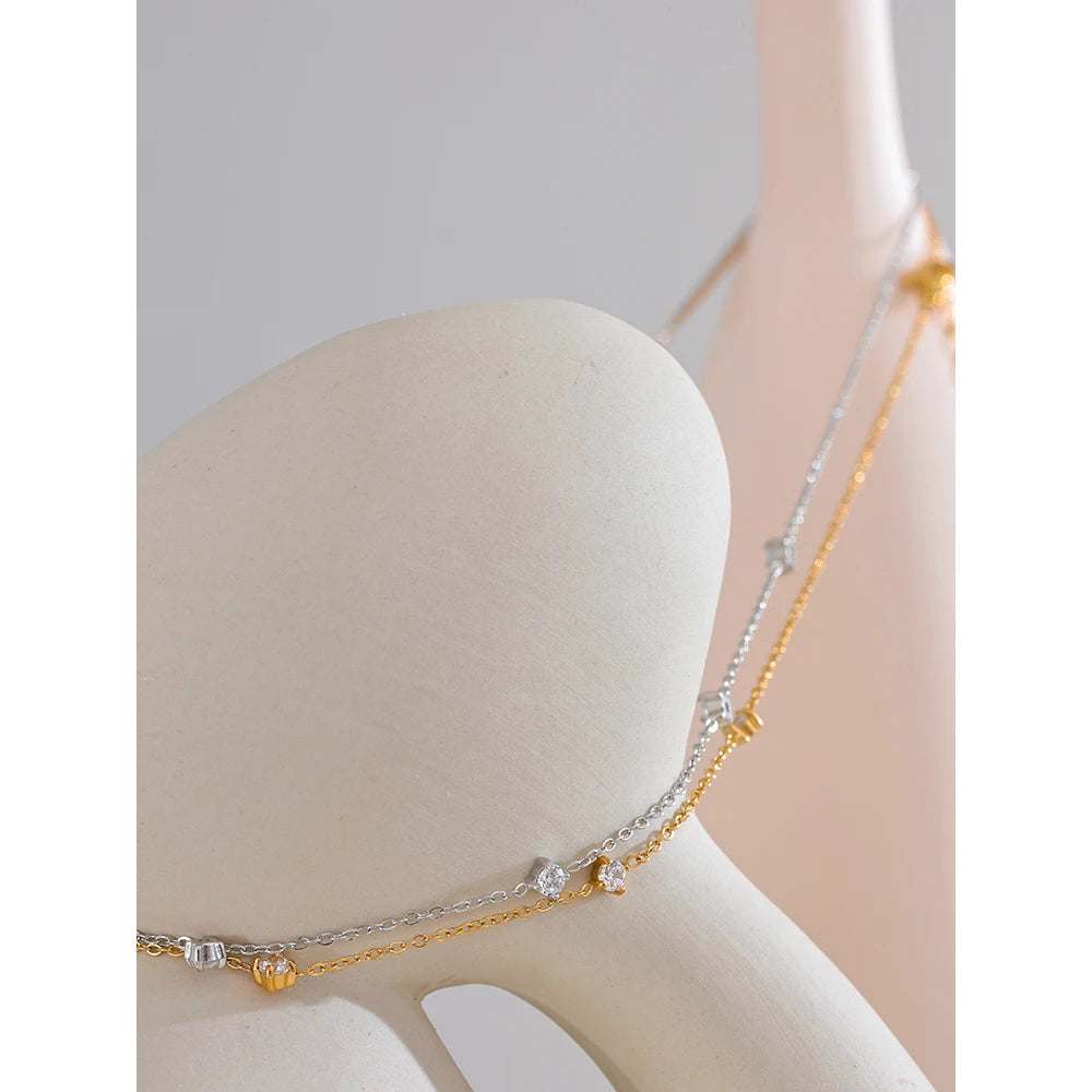 Stainless Steel Cubic Zirconia Necklace Anklet Bracelet Rust Proof Attractive Classic Bling Chic Thin Chain Jewelry