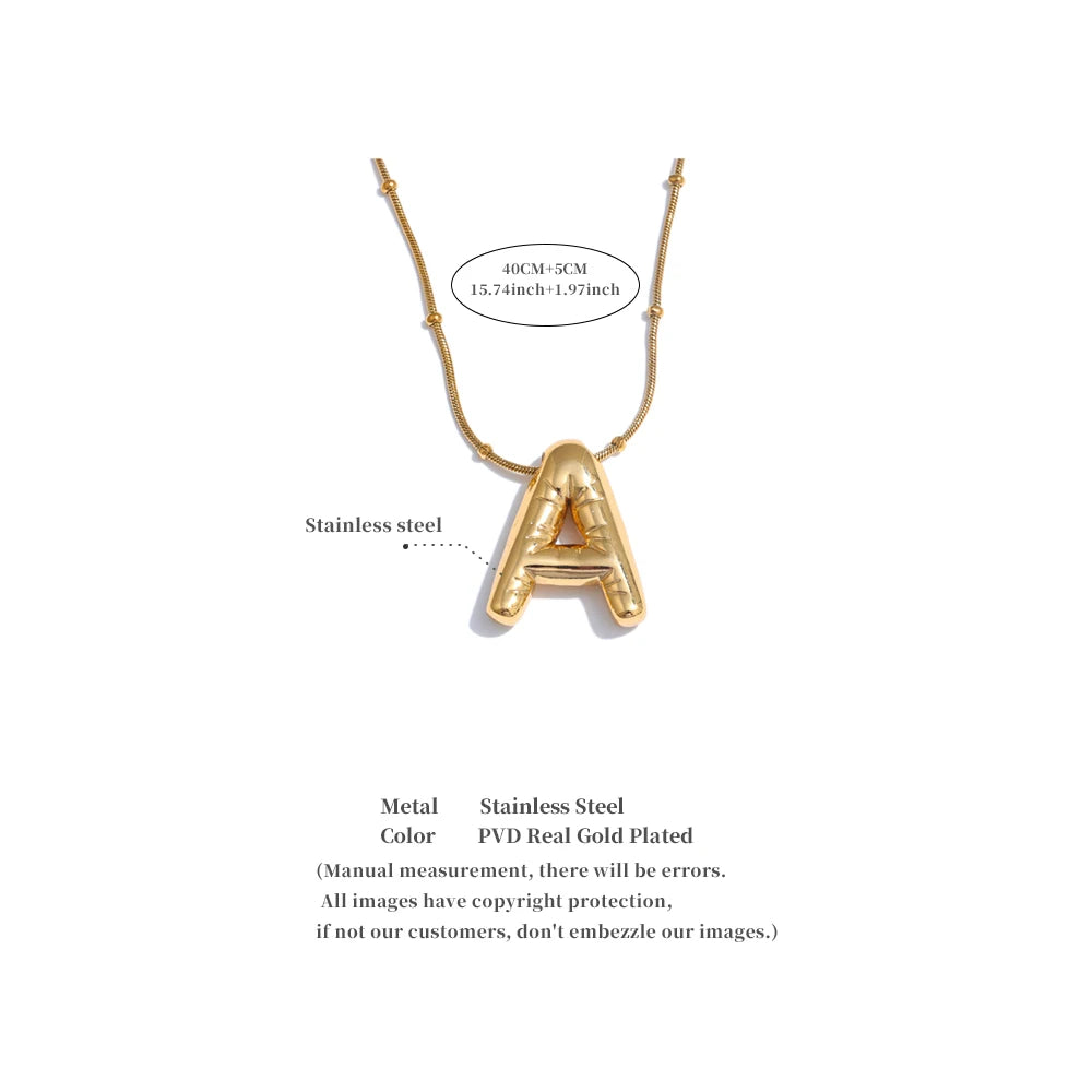Waterproof 26 English Letter Initial Name Pendant Necklace Stainless Steel 18K PVD Plated A to Z Charm Jewelry Wholesale