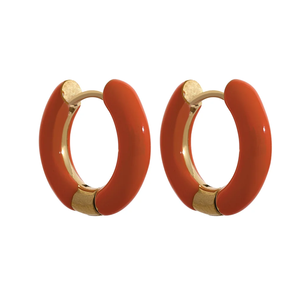 20mm Trendy Orange Green Enamel Stainless Steel Round Hoop Huggie Earrings Waterproof Charm Fashion Daily Jewelry Women