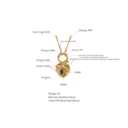 Charm Vintage Metal Heart Pendant Stainless Steel Necklace Golden Chain Collar Fashion France Trendy Jewelry Bijoux Women