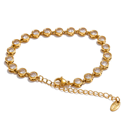 Exquisite Colorful Cubic Zirconia Luxury Cast Chain Necklace Bracelet for Women Stainless Steel Waterproof Jewelry Gift