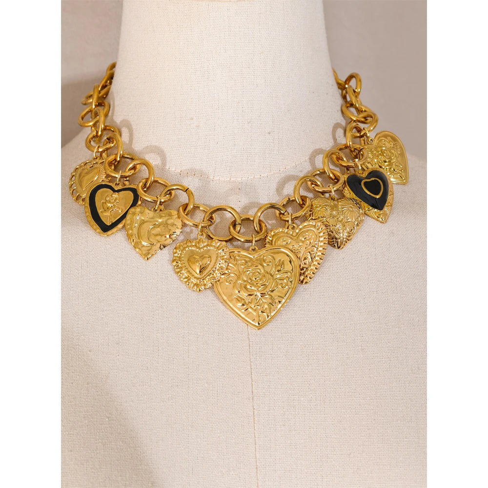 Statement Stainless Steel Charms Heart Pendant Necklace Waterproof 18K Gold PVD Plated Stainless Steel Collar Jewelry 2025