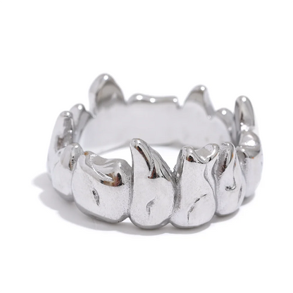 316l Stainless Steel Flame Heart Wide Ring Waterproof Personalized Metal Texture Charm Jewelry for Women Gift New