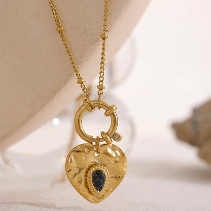 Charm Vintage Metal Heart Pendant Stainless Steel Necklace Golden Chain Collar Fashion France Trendy Jewelry Bijoux Women