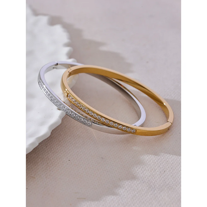 60mm Chic Shiny Cubic Zirconia Daily Bracelet Bangle 316L Stainless Steel Fashion Trendy Waterproof Jewelry Accessories