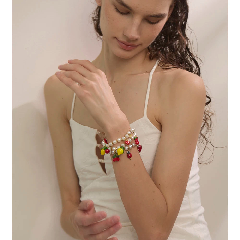 5 Style Trendy Handmade Beads Jewelry Simulated Pearls Chain Fruit Drop Bracelet Bangles Stainless Steel Wrist Accessories