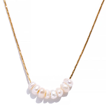 Tarnish Free Natural Pearl Beads Chic Exquisite Necklace Thin Chain Stainless Steel Minimalist Charm Collar Jewelry Women