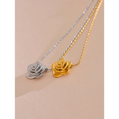 Stainless Steel Stereoscopic Flower Pendant Necklace Waterproof 18K Plated Fashion High Quality Golden Jewelry Women