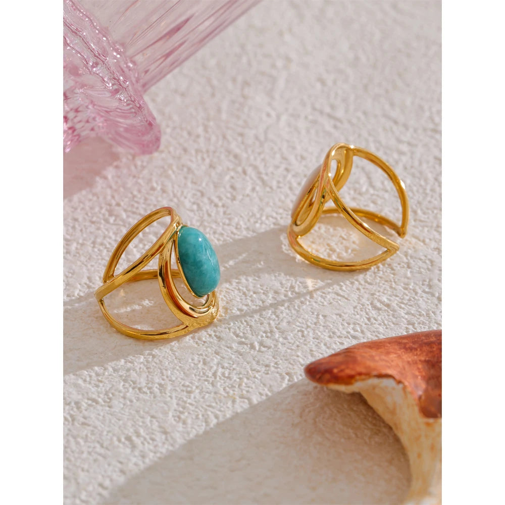Exquisite Natural Stone Open Adjustable Ring Glossy Stainless Steel PVD Plated Arrivals Jewelry Recommend 2025