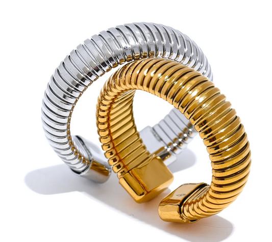 Fashion Stainless Steel Round Elastic Open Ring Minimalist 18K PVD Plated Metal Classic Texture Jewelry Anillo Bijoux