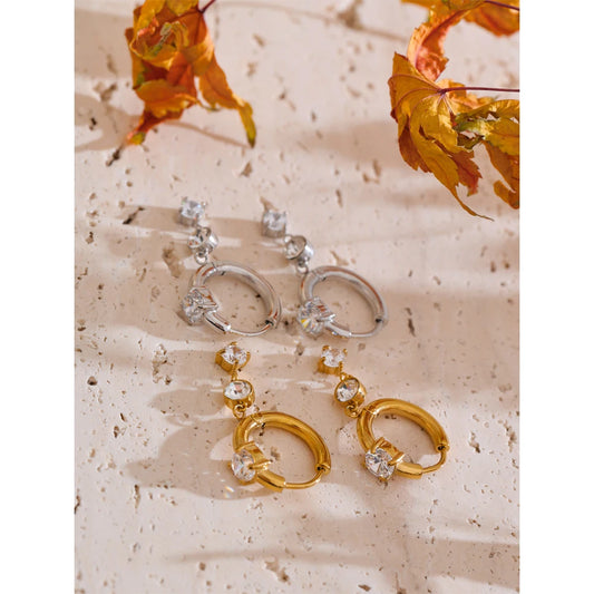 High Quality Stainless Steel Shiny Cubic Zirconia Drop Earrings Gold Platinum PVD Plated Delicate Chic Jewelry Recommend