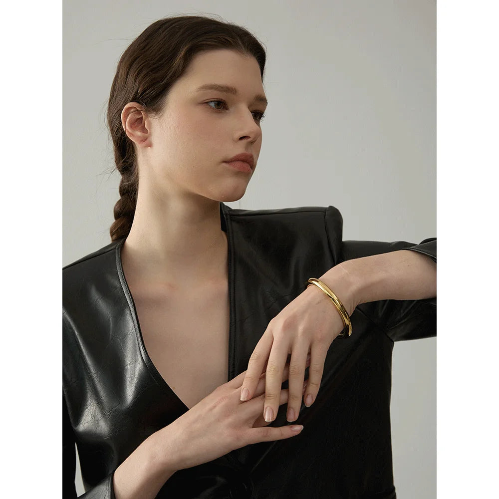 65mm Polished Textured Waterproof Stainless Steel Big Bracelet Bangle Statement Glossy Minimalist Jewelry High Quality