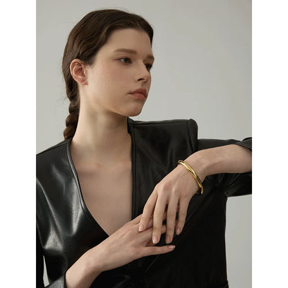 65mm Polished Textured Waterproof Stainless Steel Big Bracelet Bangle Statement Glossy Minimalist Jewelry High Quality