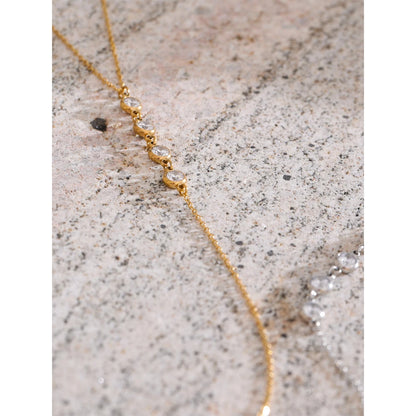Delicate Cubic Zirconia Round Y Chain Long Drop Necklace for Women Stainless Steel Summer 2025 Jewelry Tarnish Resistant