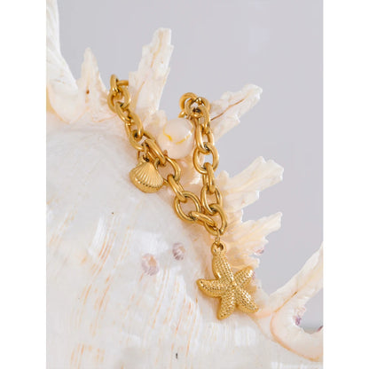 Stainless Steel 18K Gold PVD Plated Metal Chain Waterproof Ocean Pendant Charm Starfish Shell Accessories Holiday Jewelry