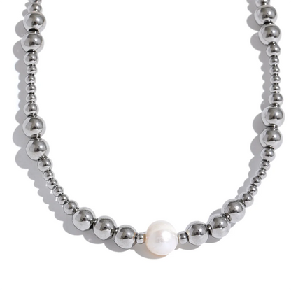Waterproof Stainless Steel Natural Pearl Metal 18K Gold Plated Beads Necklace Women Fashion Collar Jewelry Bijoux