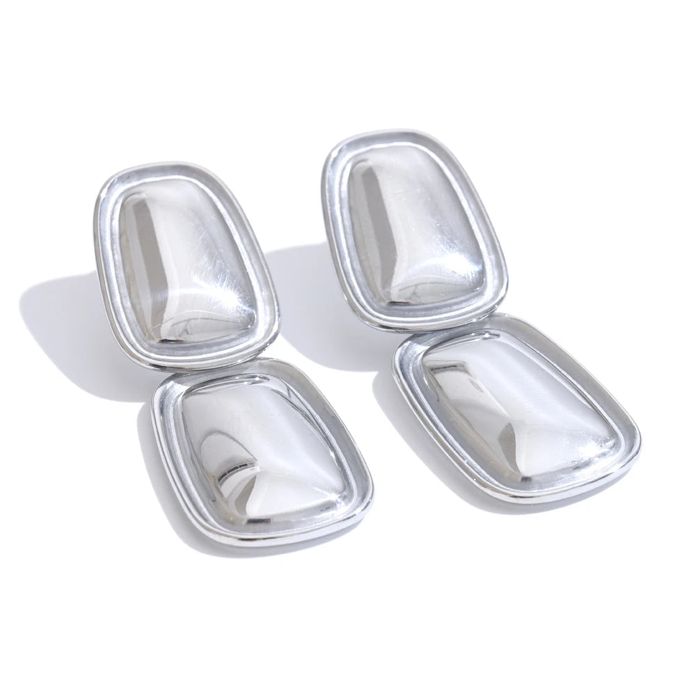 Fashion Stainless Steel Square Rectangle Drop Earrings Metal Stylish Statement Gold Platinum Plated Jewelry Waterproof