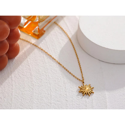 Stainless Steel Golden Casting Sun Pendant Necklace  Waterproof Simple Fashion Metal Texture Trendy Jewelry for Woman