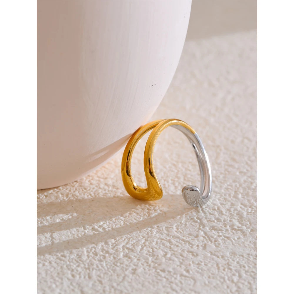 Stainless Steel Geometric Hollow Adjustable Double Color Ring Waterproof Finger Jewelry Wholesale Gift