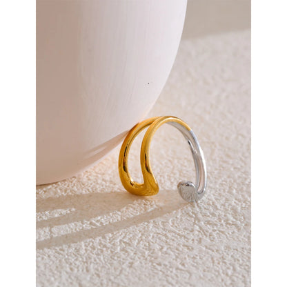 Stainless Steel Geometric Hollow Adjustable Double Color Ring Waterproof Finger Jewelry Wholesale Gift