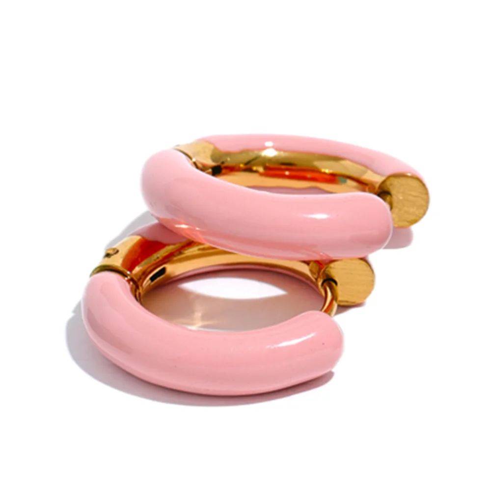 20mm Candy Color Blue Pink Brown Enamel Stainless Steel Hollow Hoop Earrings Golden Simple Trendy Y2K Sweet Jewelry Gift