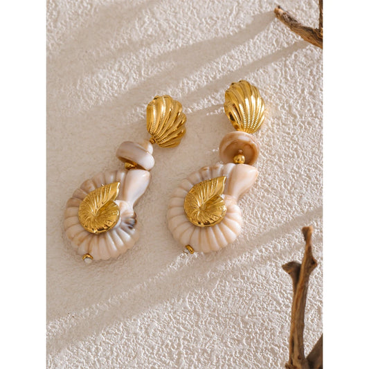 Ocean Series Resin Shell Conch Drop Dangle Earrings for Women Stainless Steel Summer Holiday Daily Attractive Jewelry New