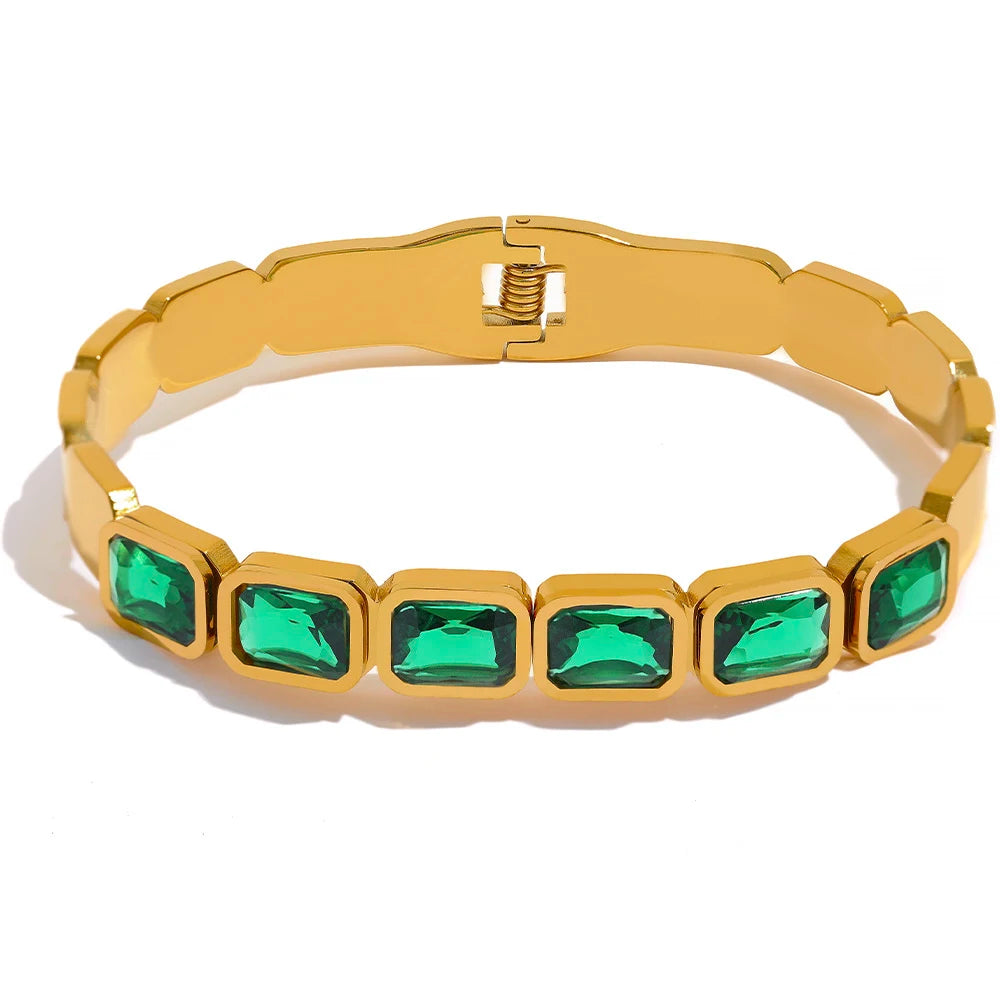 Bling Green White Cubic Zirconia Bracelet Bangle Stainless Steel Waterproof Trend High Quality Fashion Jewelry Women Party