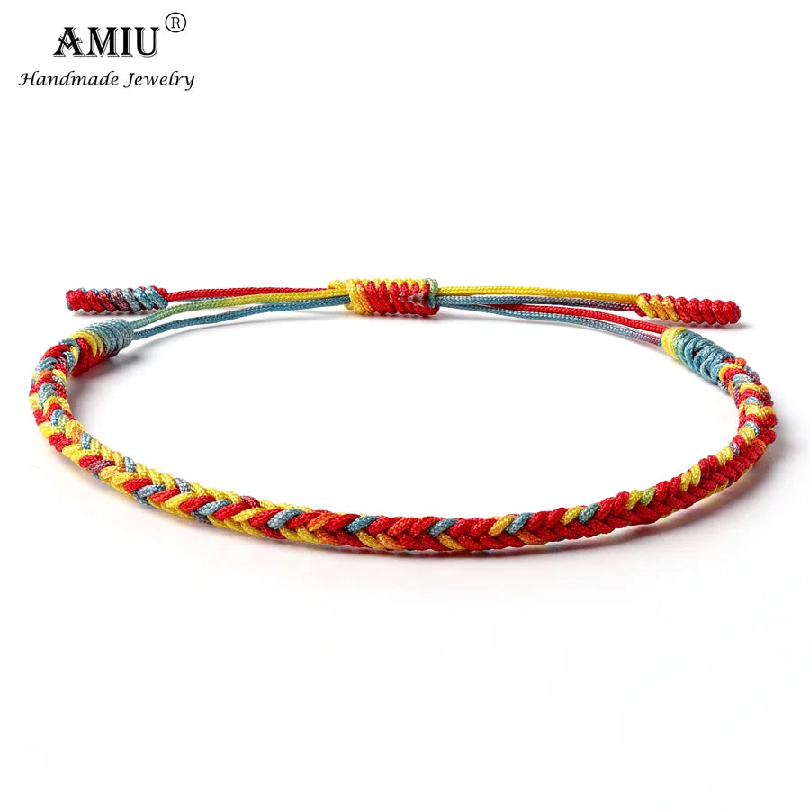 AMIU Gradient Colors Tibetan Handmade Buddhist Lucky Bracelets & Bangles As Gift Rope Knots Amulet Tibet Braided Bracelet
