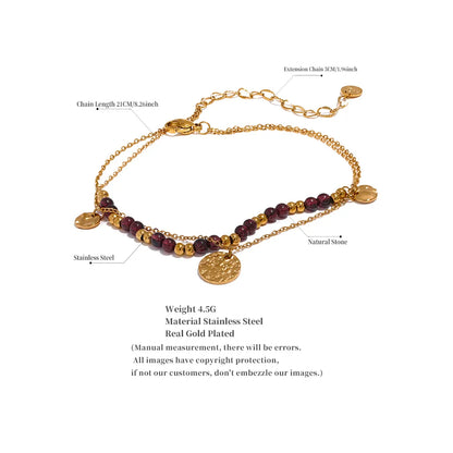 Stainless Steel Layered Summer Anklet Chic Stylish Jewelry Fashion Natural Garnet Stone Beads Handmade Chain Women