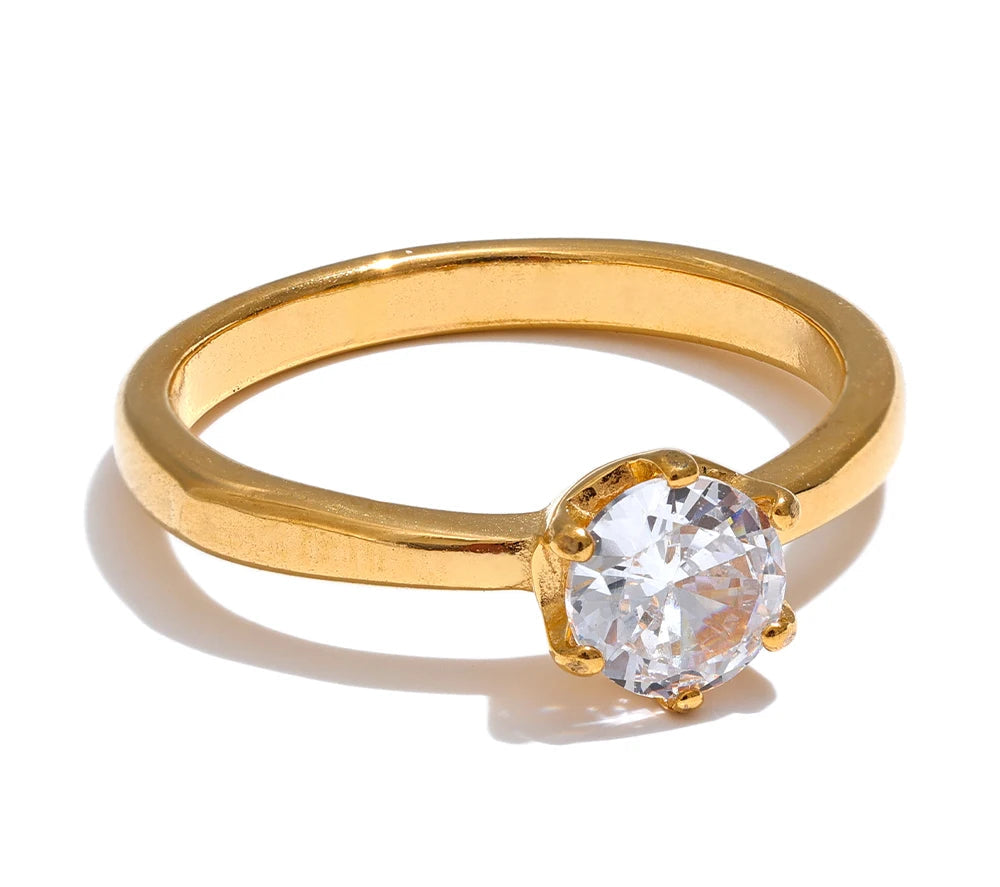 AAA Cubic Zirconia Classic Ring High Quality 18k Gold Color Stainless Steel Fashion Charm Jewelry