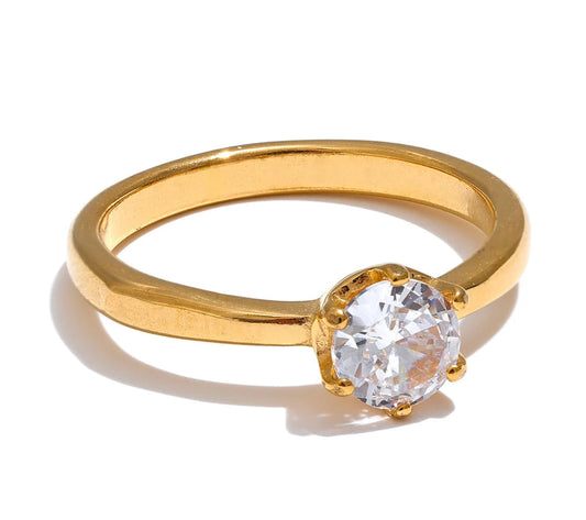 AAA Cubic Zirconia Classic Ring High Quality 18k Gold Color Stainless Steel Fashion Charm Jewelry