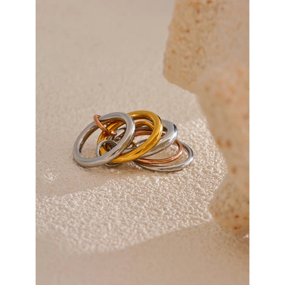 Stainless Steel 3 Colors 5 Links Stacked Rings PVD Real Gold Plated Jewelry for Women