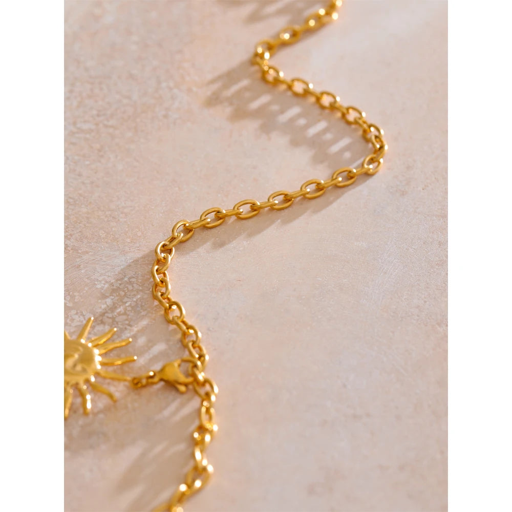 Exclusive Stainless Steel Creative Sun Face Belly Waist Chain Sexy Jewelry 18K PVD Plated Summer Beach Fashion Accessory