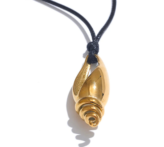 Summer Stainless Steel Metal Conch Shell Leather Pendant Necklace for Women Statement Daily Gold Color Charm Jewelry
