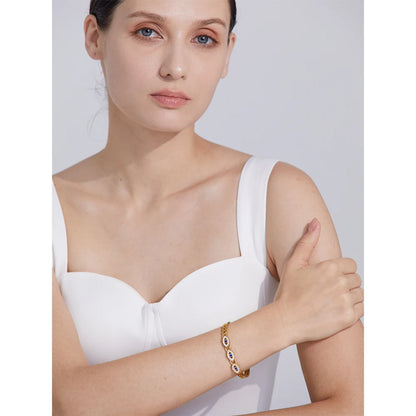 Charm Turkish Evil Eye Stainless Steel Statement Bangle Bracelet Trendy Fashion Zircon Waterproof Gold Color Jewelry