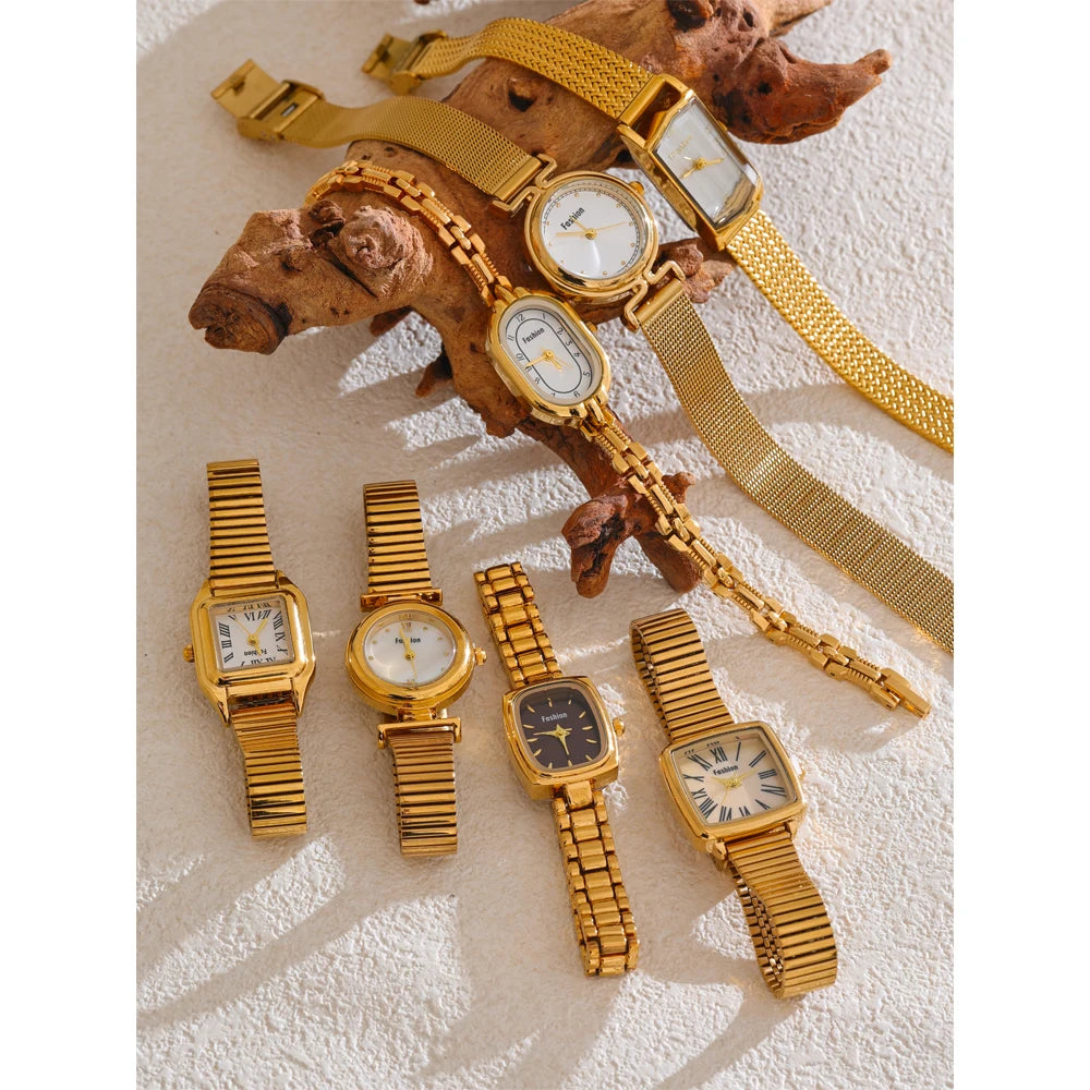 Fashion Stainless Steel Lades' Watch with Japan Movement Waterproof Polished Shiny 18K Gold PVD Plated Jewelry Accessories