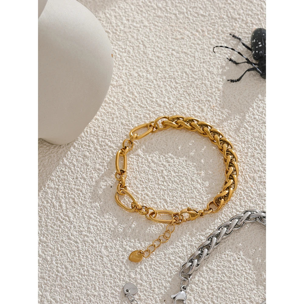 Fashion Stainless Steel Metal Chain Statement Bracelet Bangle 18K Gold Waterproof Plated Jewelry Bijoux Femme