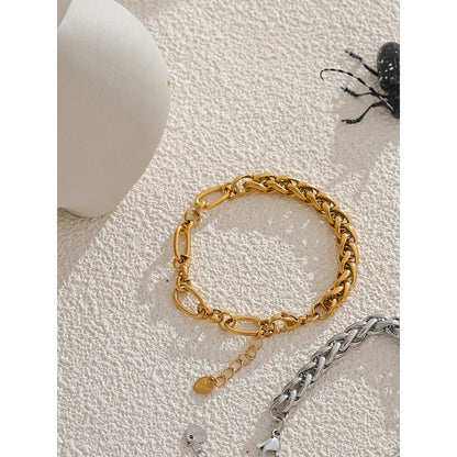 Fashion Stainless Steel Metal Chain Statement Bracelet Bangle 18K Gold Waterproof Plated Jewelry Bijoux Femme