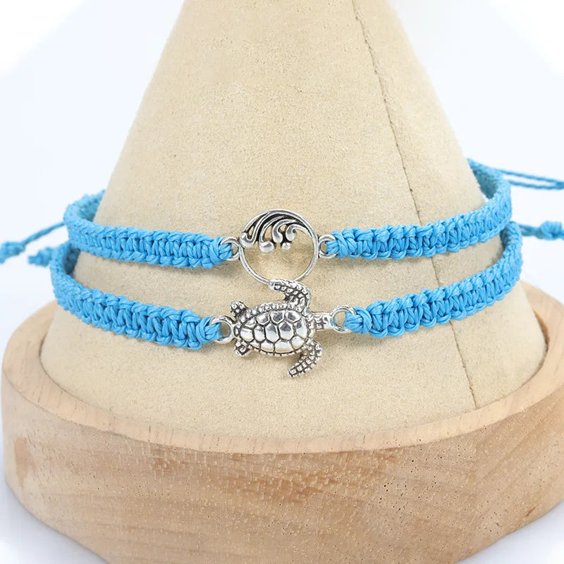 Beach Surfer Wave Bracelet ,Ocean Wave Adjustable Waterproof Handmade Braided String Beaded Bracelet Friendship Anklets