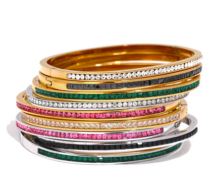 Two Shape Round Square Colorful Cubic Zirconia Stainless Steel Bracelet Bangle Luxury Fashion Women Jewelry Bijoux