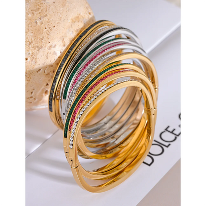 Two Shape Round Square Colorful Cubic Zirconia Stainless Steel Bracelet Bangle Luxury Fashion Women Jewelry Bijoux