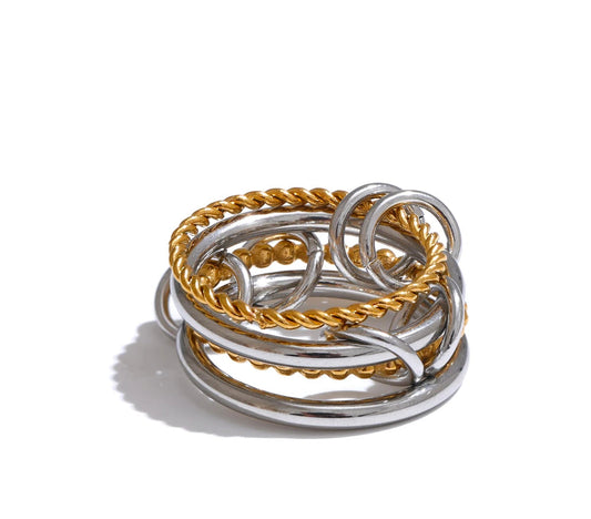 678# Distinctive Stainless Steel Metal Four Finger Stacking Ring Waterproof Charm Trendy Unusual Jewelry Accessories