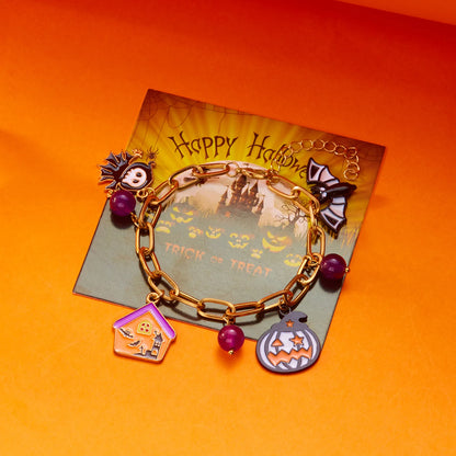 Gothic Halloween Pumpkin Cat Metal Chain Bracelets for Women Men Handmade Bat Spider Kitten Skull Bangles Party Punk Jewelry