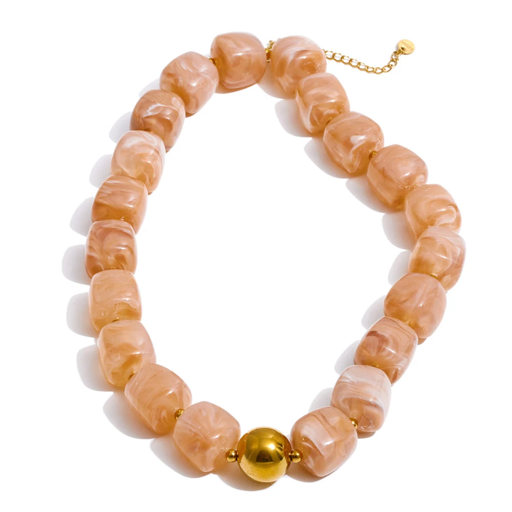 Acrylic Square Beads Chain Necklace Bracelet Bangle Stainless Steel Handmade Jewelry Waterproof Green Khaki Pink Amber